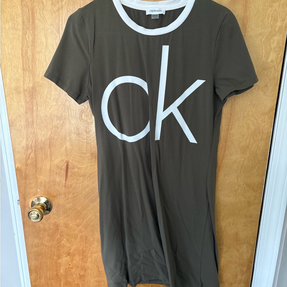 Calvin Klein Olive Green Tee with White Trim and Logo